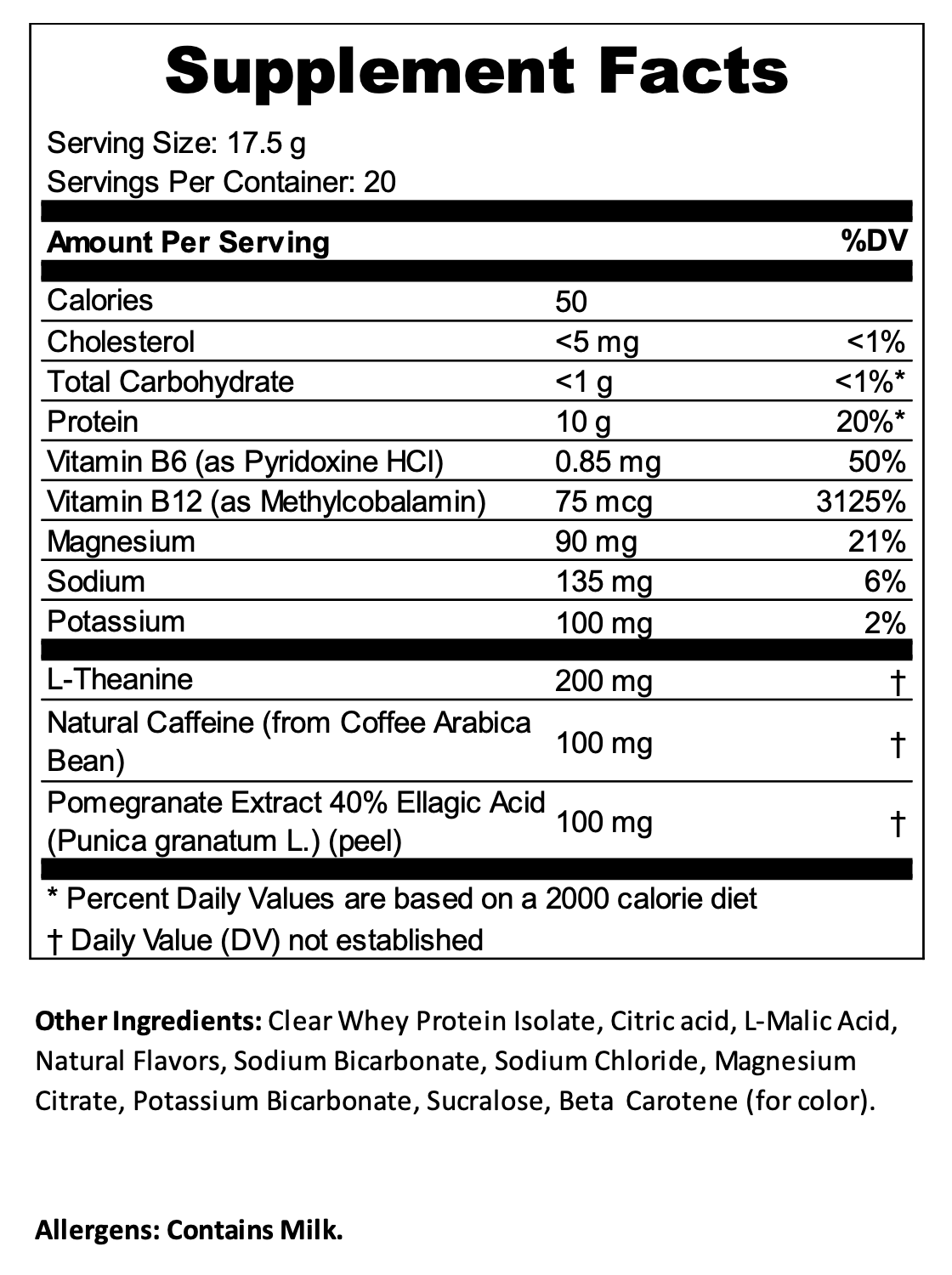 Supplement facts label with detailed nutritional information on a white background