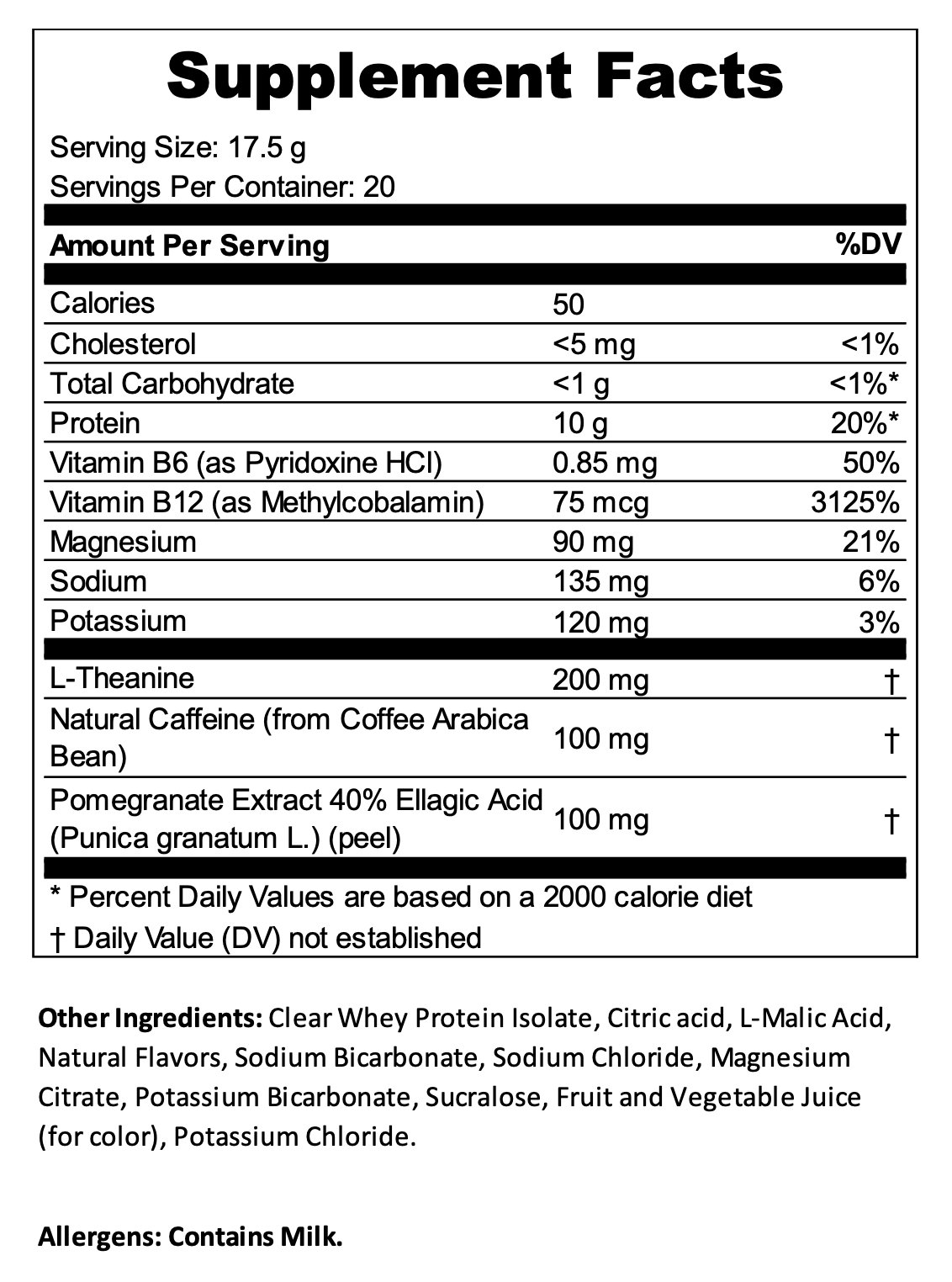 Supplement facts label with detailed nutritional information on a white background